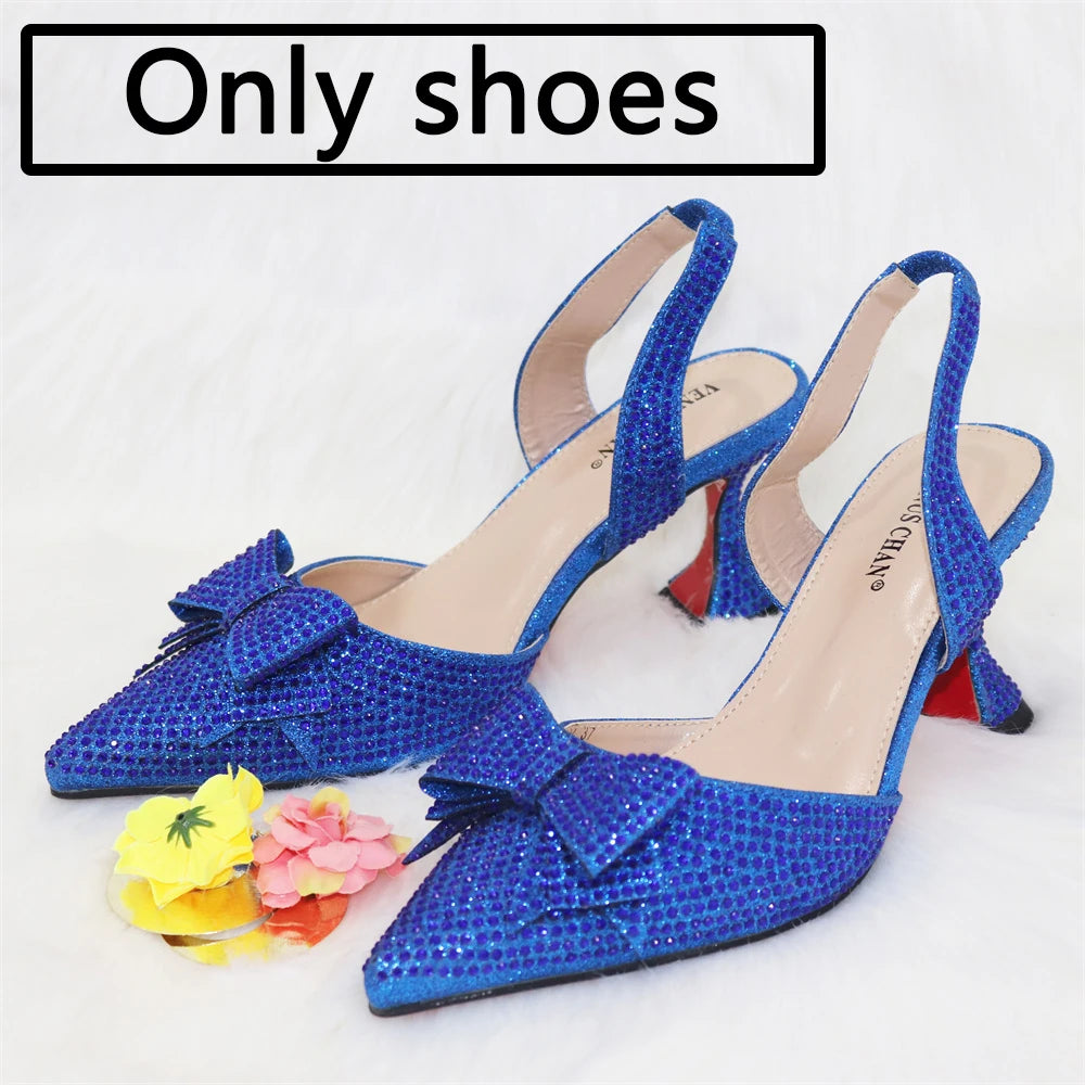 Venus Chan Bridal High Heels for Women 2023 Pointed Toe With Bows Gold Color Rhinestone  Elegant Party Wedding Shoe and Bag Set