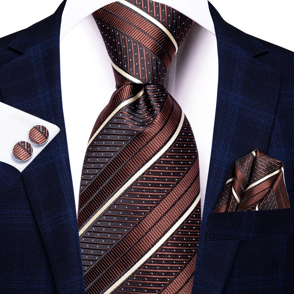 Hi-Tie Striped Black Purple Red Green Men Elegant Necktie Hanky Cufflinks for Tuxedo Fashion Classic Silk Luxury Tie for Man