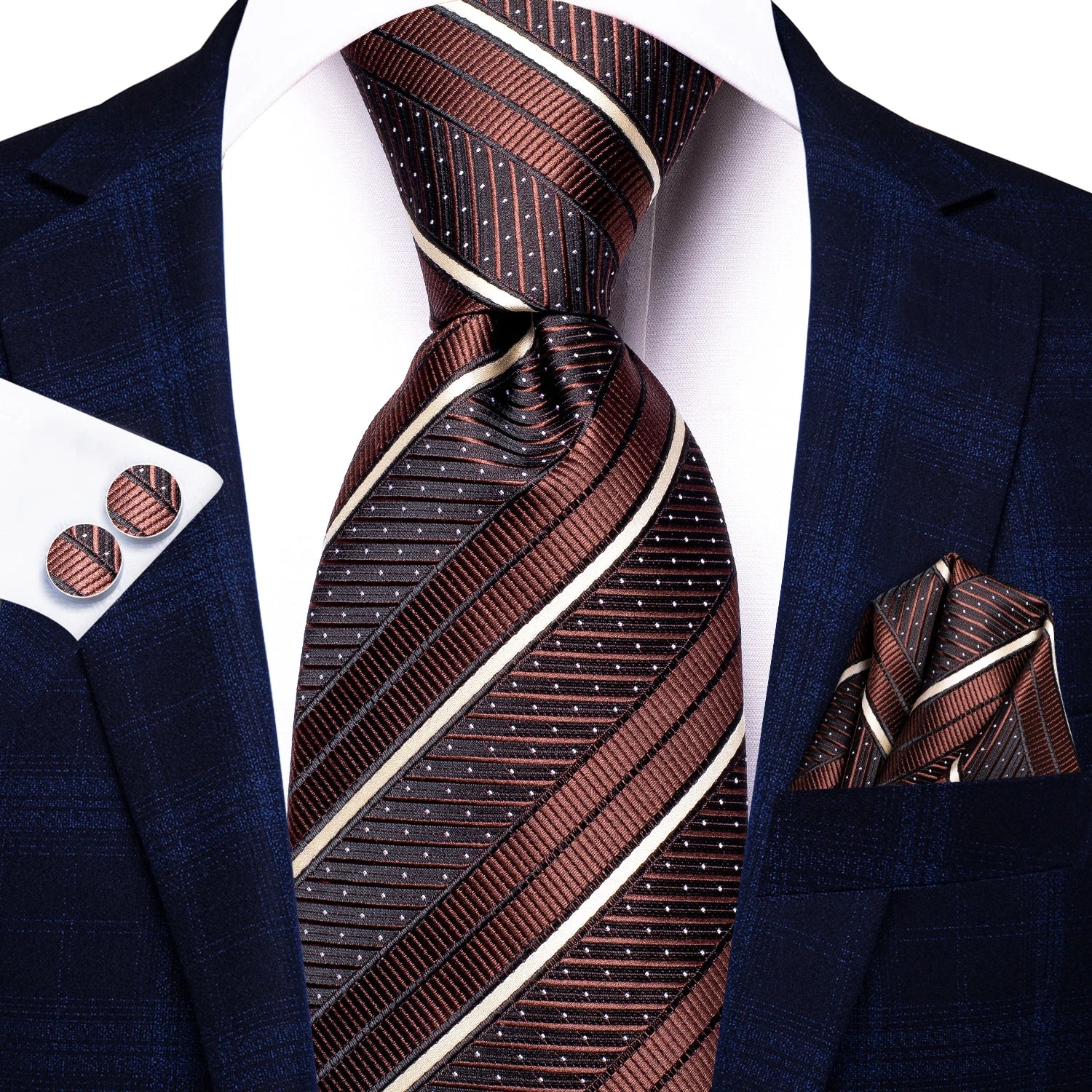 Hi-Tie Striped Black Purple Red Green Men Elegant Necktie Hanky Cufflinks for Tuxedo Fashion Classic Silk Luxury Tie for Man