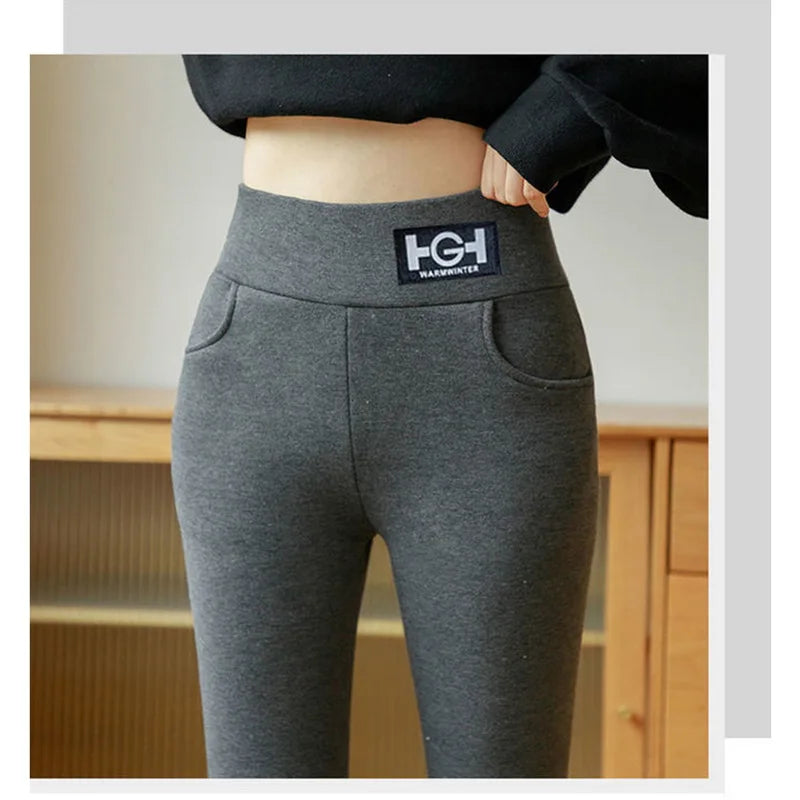 Winter Thermal Pants For Woman Lamb Cashmere Leggings High Waist Extra Thick Wool Tights Pants Warm Fleece Insulated Trousers
