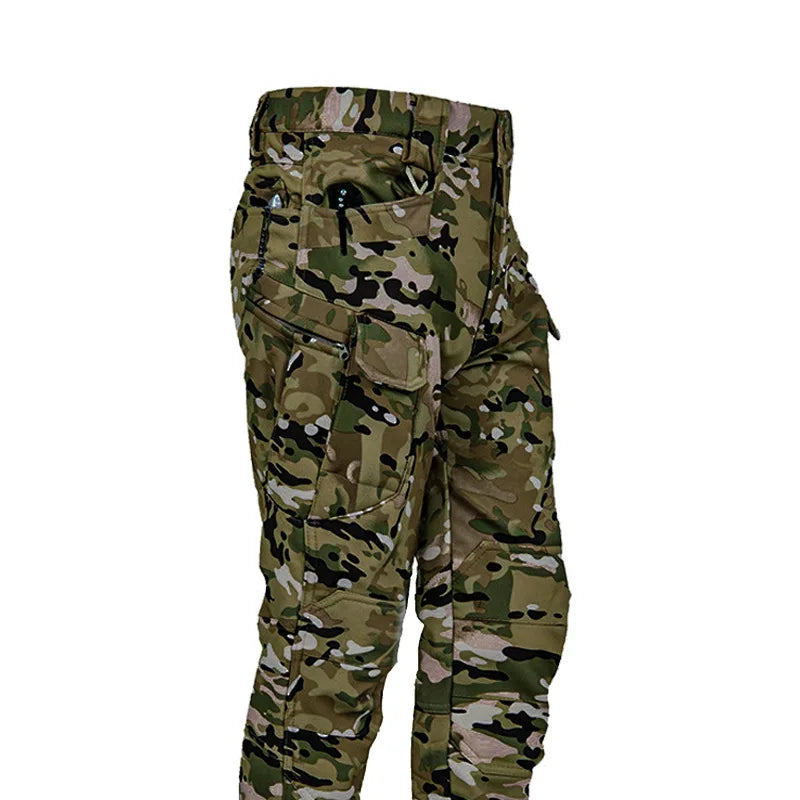 Men's Winter Pants Water Resistant Fleece Lined Snowboard Softshell Tactical Pants with Multi-Pockets Outdoor Work Pants