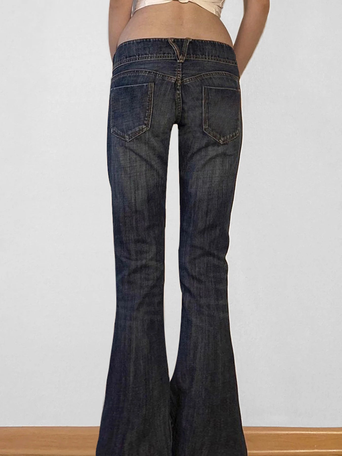 Cuteandpsycho Fashion Low Waisted Washed Flared Jeans Button Harajuku Aesthetic Pants Streetwear Basic Slim Pockets Y2K Bottoms