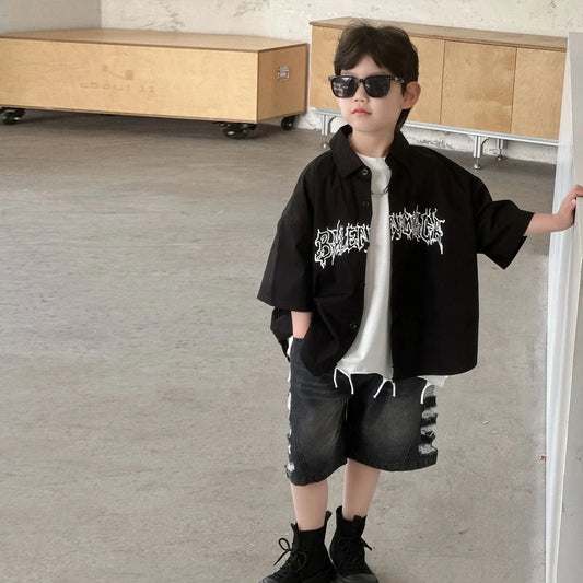 Boys' Summer Short Sleeved Shirt 2025 New Children's Summer Clothing Boys' Children's Clothing Trendy Brand Style