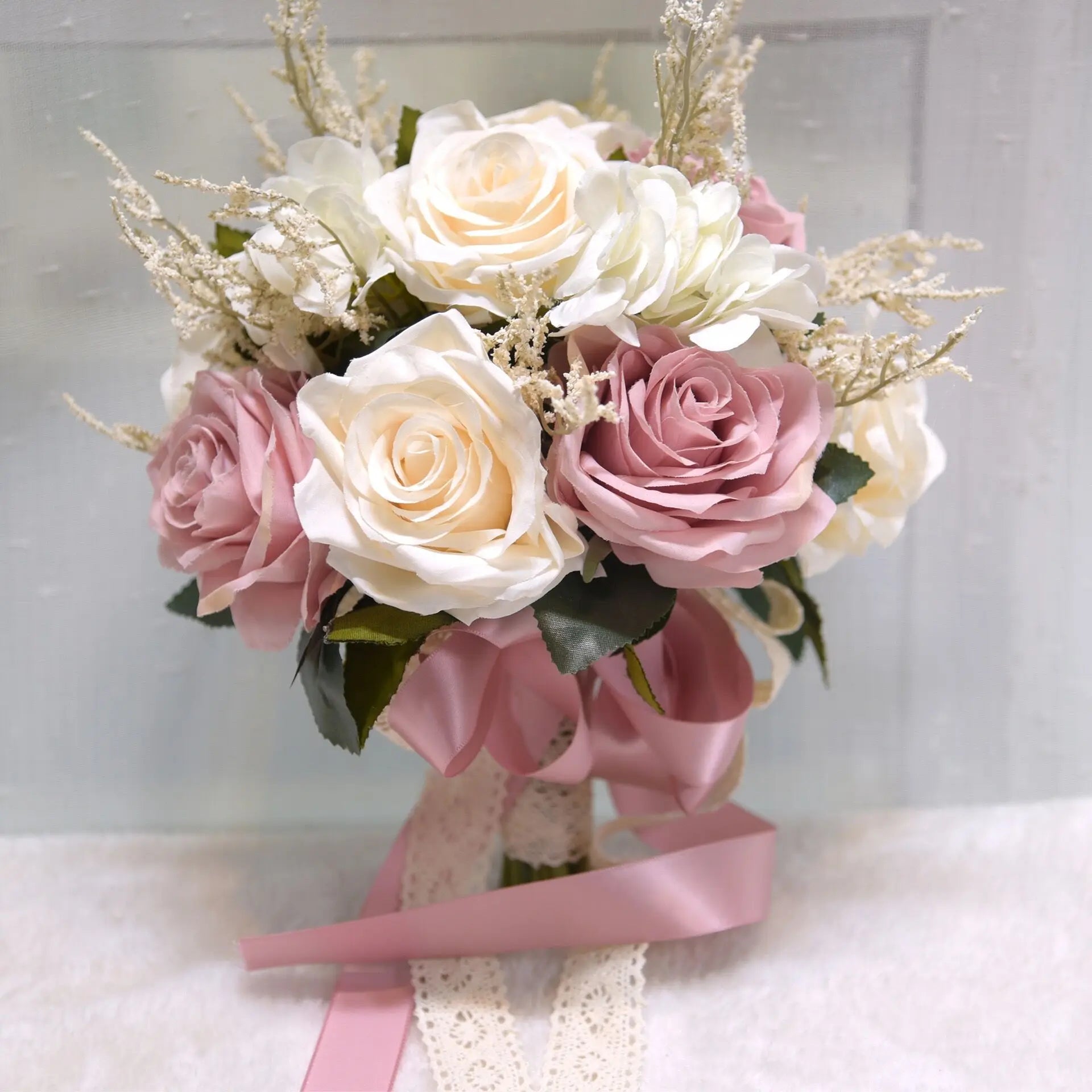 Wedding Bouquet Bridal Artificial Silk Flowers Foam Roses Bouquet Lace Decoration Natural Wedding Flowers