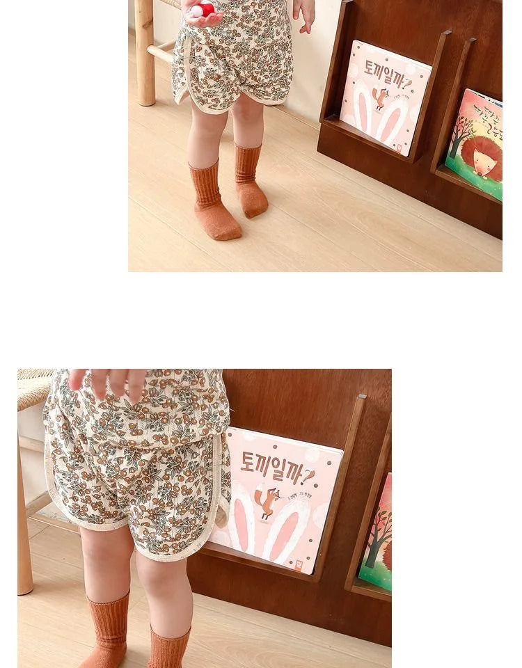 2024 Summer New Baby Sleeveless Tops And Tight Waist Shorts 2 Pieces Suit Girls Square Collar Clothing Set Kids Cotton Clothes