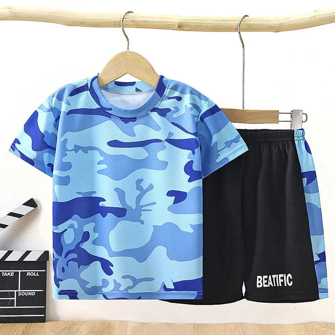 Summer Children's Camouflage Clothing Suit Boys Clothes Set Short Sleeve Sunscreen Quick Dry Boy Set