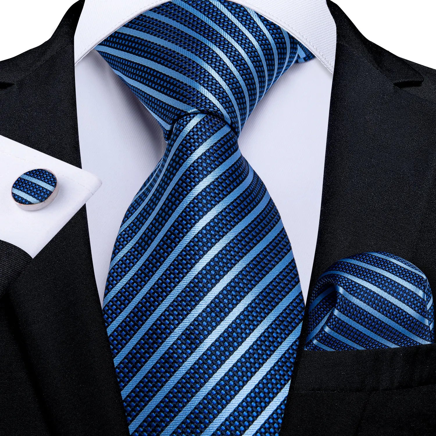 Royal Blue Paisley Plaid Striped Men tie Set with Handkerchief Cufflinks Wedding Prom Groom Accessories Perfect Gift for Men