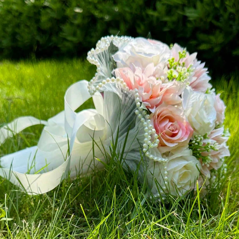 1PC White Rose Bouquets for Bride Bridesmaid Bouquets Wedding Tossing Bouquet photography props Ball Party Valentine's Day Gift