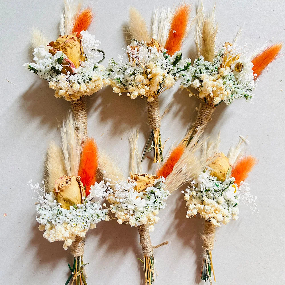 6pcs Mini Dried Flower Bouquet Bohemian Wedding Pampas Rabbit Tail Grass Bridesmaid Flowers Wedding Party Decoration Home Decor