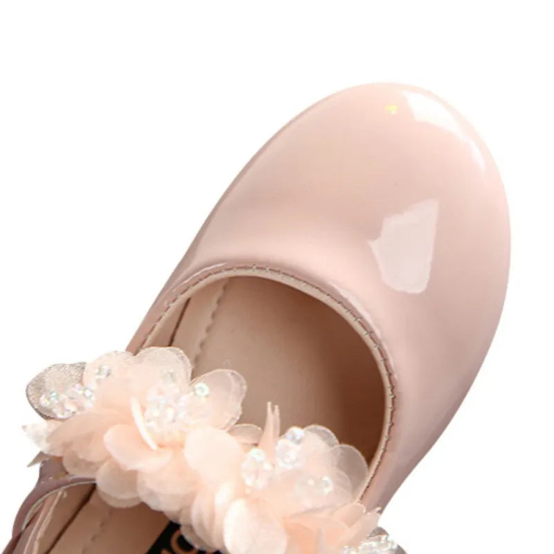 Baby Girls Walking Shoes Kids PU leather Big Flower Princess Shoes Party Wedding Baby Girls Dance Shoes Anti-Slip Casual Sneaker