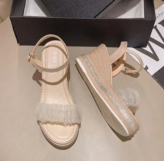 Sandals for Women Wedges Heel Rhinestones Woman Shoes Anti Slip Hot 2025 Luxury Vip Comfort Sandal Comfortable and Elegant Shoe