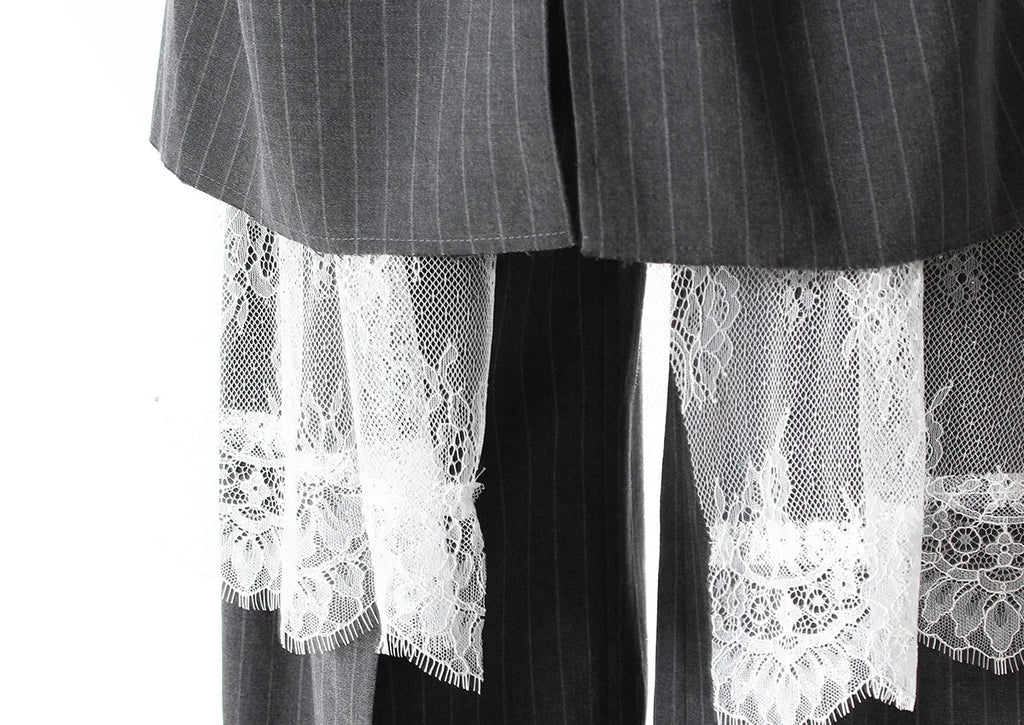 ZMEENNA Gray Stripe Patchwork Skirt Gauze Pants 2 Piece Sets For Women 2025 Spring Fashion Female New Elegant Pants ZM616