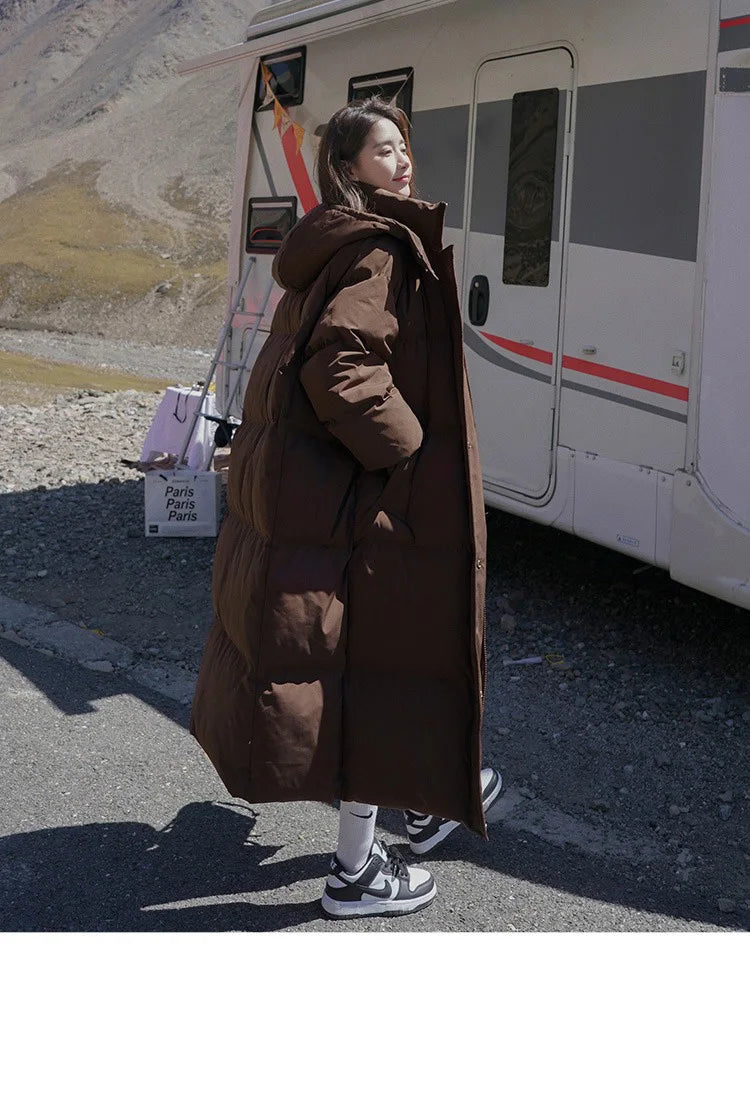 ITOOLIN Women Casual Down Coat Thicken Cotton Warm Hooded Long Coat Long Sleeve Parkas Button Pocket Autumn Winter Office Coat