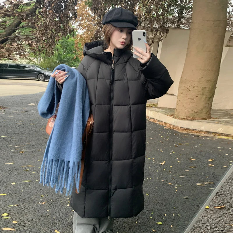 Long Coats Parkas Women Loose Zipper Hooded Jacket Thick Warm Casual Full Sleeve Elegant Spliced Jackets Autumn Winter