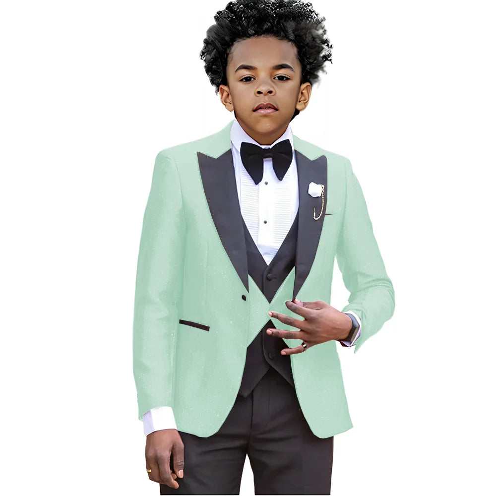 Boy Suits For Wedding Luxury Tuxedos 3 Pieces Slim Fit Boy Wear Party Prom Blazer Vest With Pants Custom Made