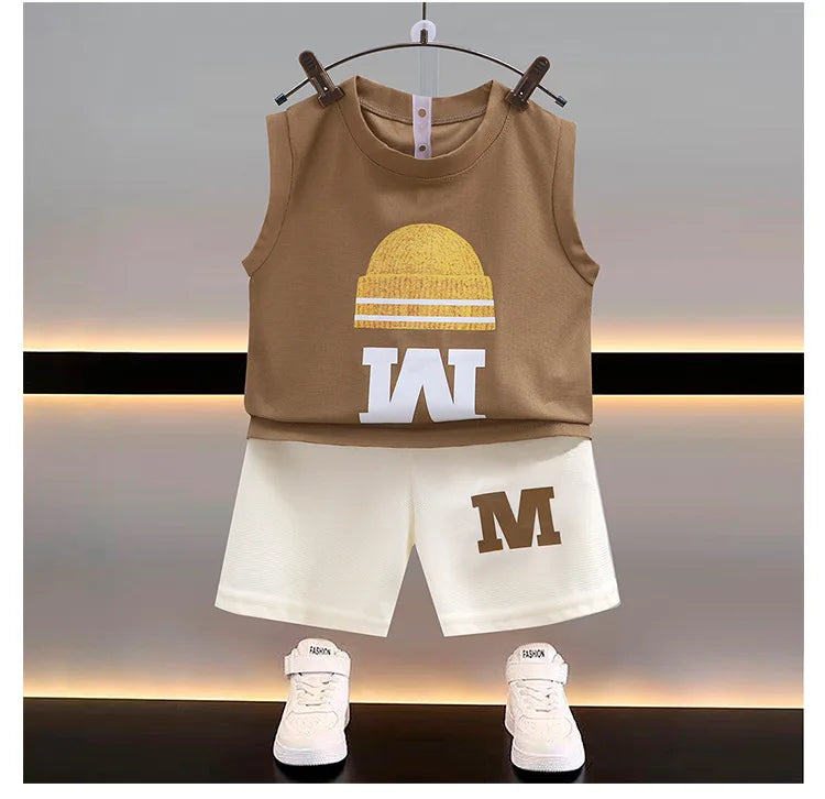 Summer New Children's Vest Set Boys Sleeveless Top Shorts Summer Two-piece Kids Clothing Vest T-shirt +shorts Pants 2pcs/set
