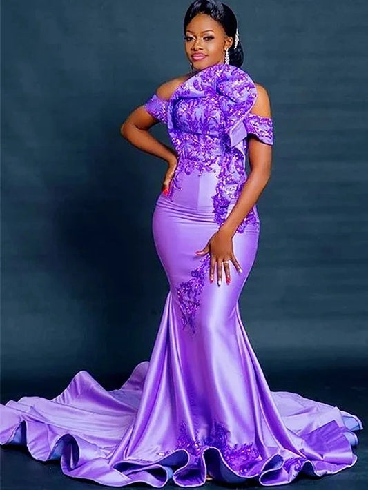 Aso Ebi African Evening Dresses Off The Shoulder Appliques Long Dubai Saudi Arabic Black Girls Evening Gown Prom Customized