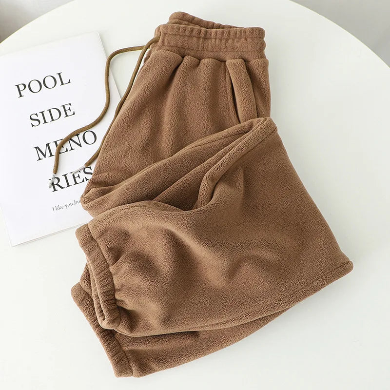 Winter Pants Women Unisex Loose Wide Leg Sweatpants High Waist Drawstring Comfortable Straight Baggy Sweatpants