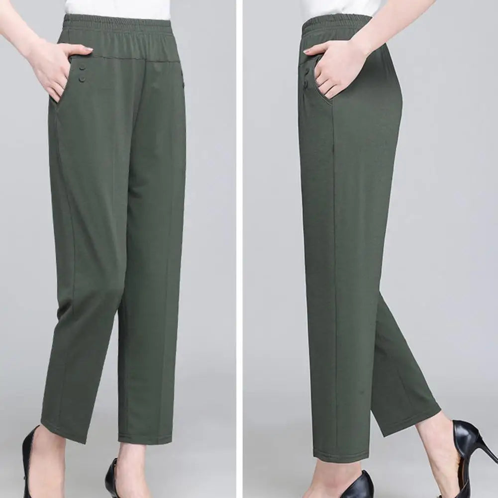 Lady Summer Ice Silk Thin Casual Cropped Pants Middle-aged Elderly Loose High Waisted Elastic Waist Women Pants Casual Trousers