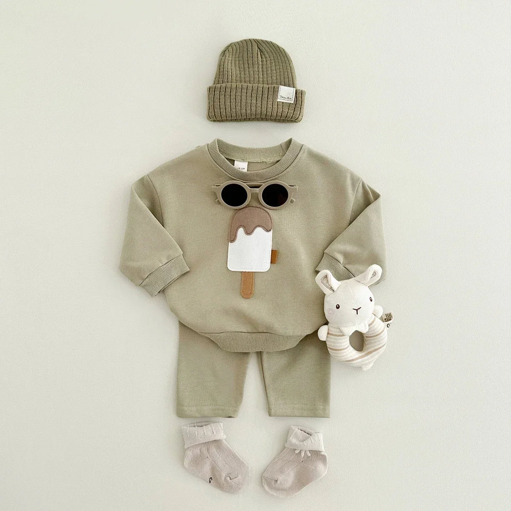New Autumn Baby Boys Girls Clothing Set Toddler Casual Cotton Home Wear Ice Cream 2PCS Set Long- Sleeved Pants Children's Suits