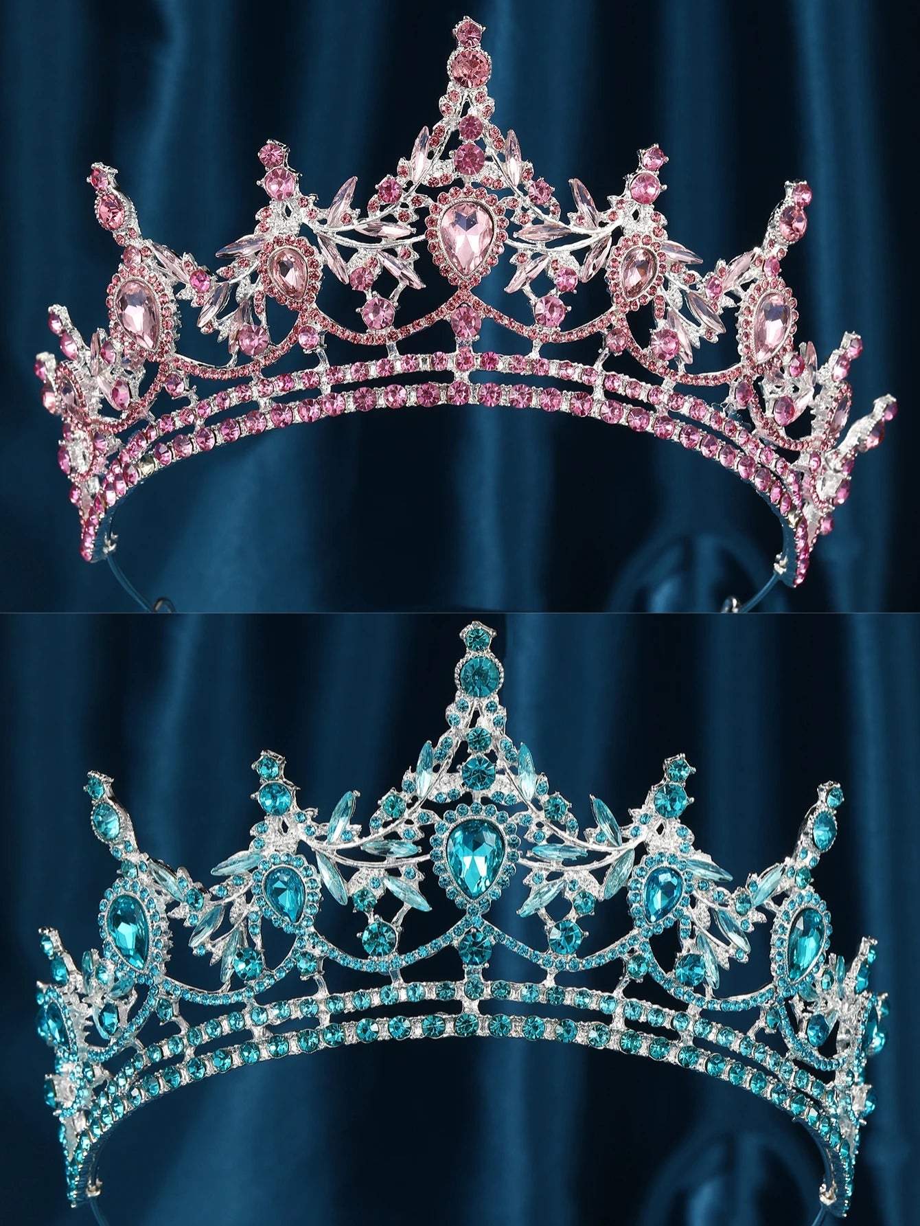 Baroque Retro Rose Water Drop Flower Crystal Bridal Tiara Crown Rhinestone Diadem Veil Tiaras Wedding Hair Accessories Headpiece