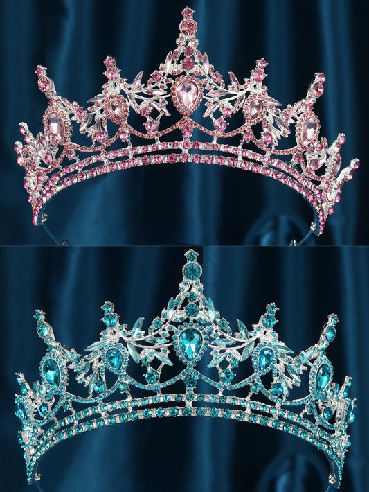 Baroque Retro Rose Water Drop Flower Crystal Bridal Tiara Crown Rhinestone Diadem Veil Tiaras Wedding Hair Accessories Headpiece