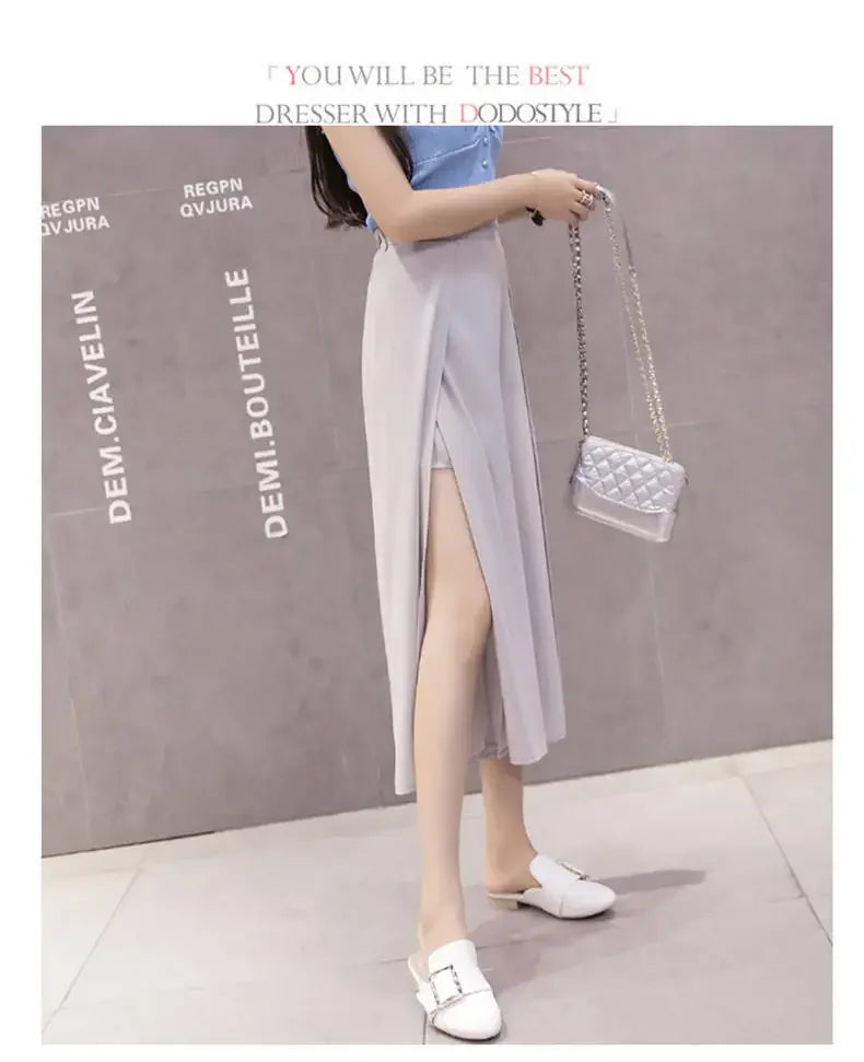 2024 Side Split Shorts Skirt Women's Summer Sweet Slim Chiffon Capris Skirts Female Korean Style Split Tulle Skirt Pants
