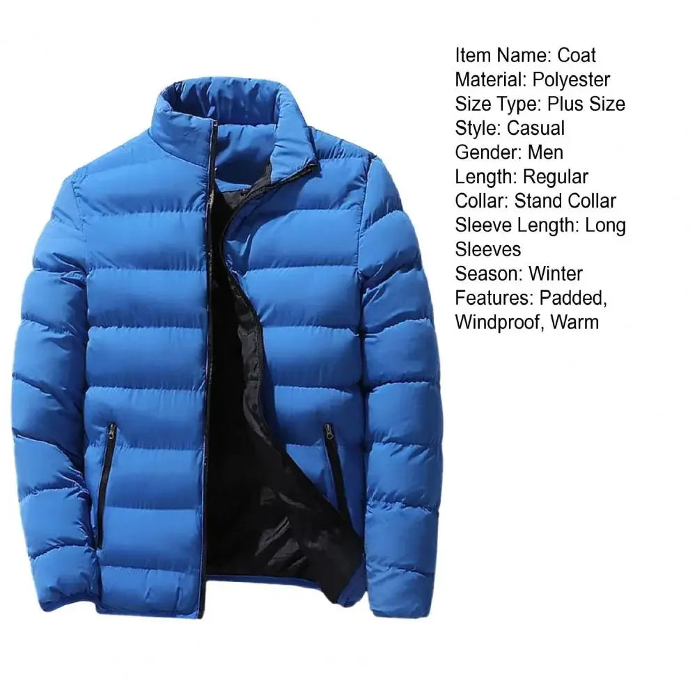 Men Winter Outerwear Windproof Padded Winter Coat for Men with Stand Collar Zipper Closure Thick Warm Resistant Jacket Men