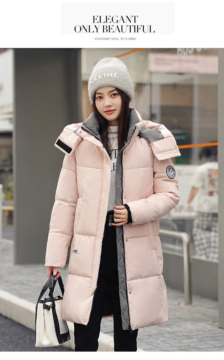 Women'S Winter Down Cotton Jacket 2025 New Warm Thicken Cotton Padded Jacket Korean Loose Plus Size Parkas Outwear Long Coat