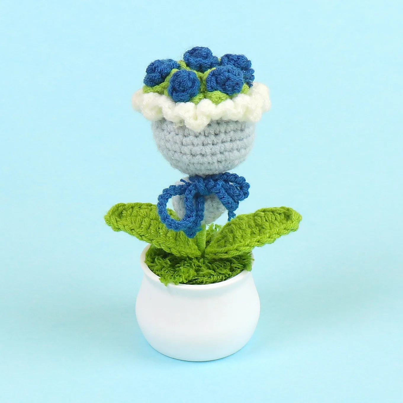 Finished Handmade Crocheted Rose Bridal Bouquet Potted Car Decoration Simulation Wool Flowers Office Decoration Creative