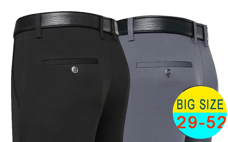 Men's Stretch Suit Pants Black Business Casual Trousers Office Summer Autumn Korean Japanese Navy Grey Spandex Straight Pants