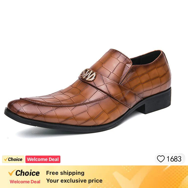 Fashion Italian Plus Size Men Dress Shoes Retro Genuine Leather Crocodile Grain Party Wedding Slippers Shoes Men