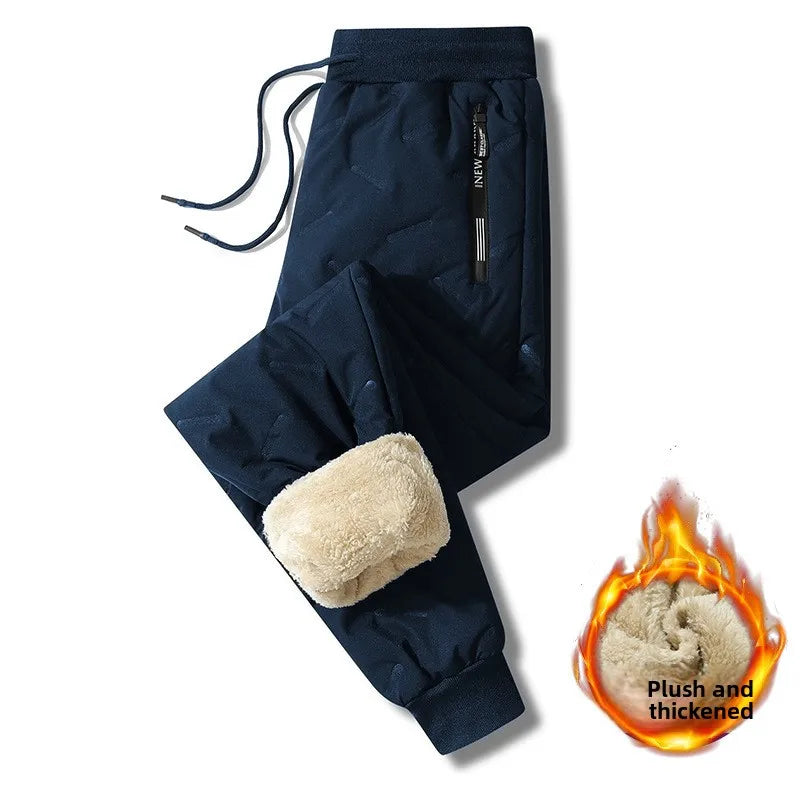 Winter Sweatwear Men Plush Thick Fleece Sweatpant Lambswool Thermal Trousers Casual Pants Waterproof Windproof Warm Cotton Pants