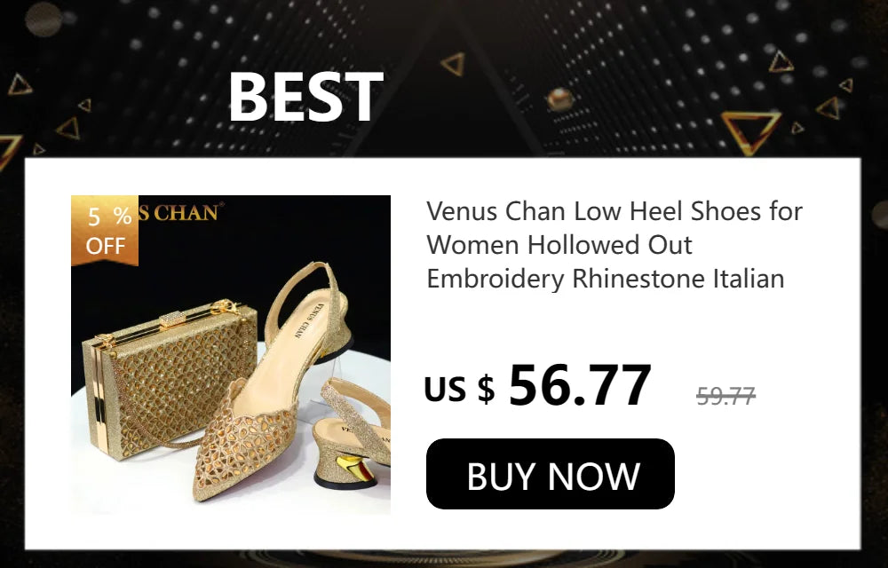 Venus Chan Nigerian Women Heel Party Ladies Italian Design Shoes And Bag Set Decorated with Rhinestone Handbag Wedding Party