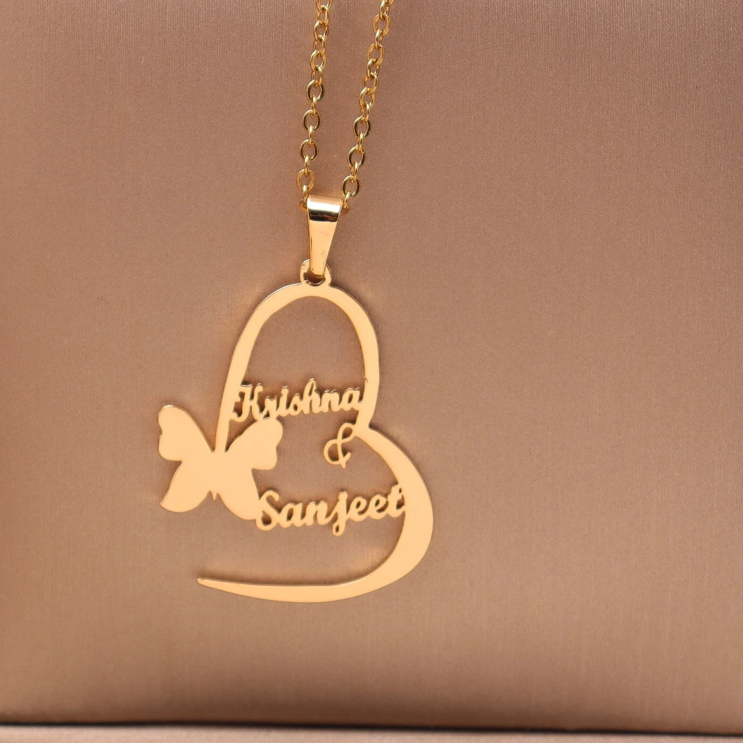 Personalized Customized Butterfly Name Necklace Stainless Steel  Heart Custom Nameplate Necklace For Women Jewelry Gift