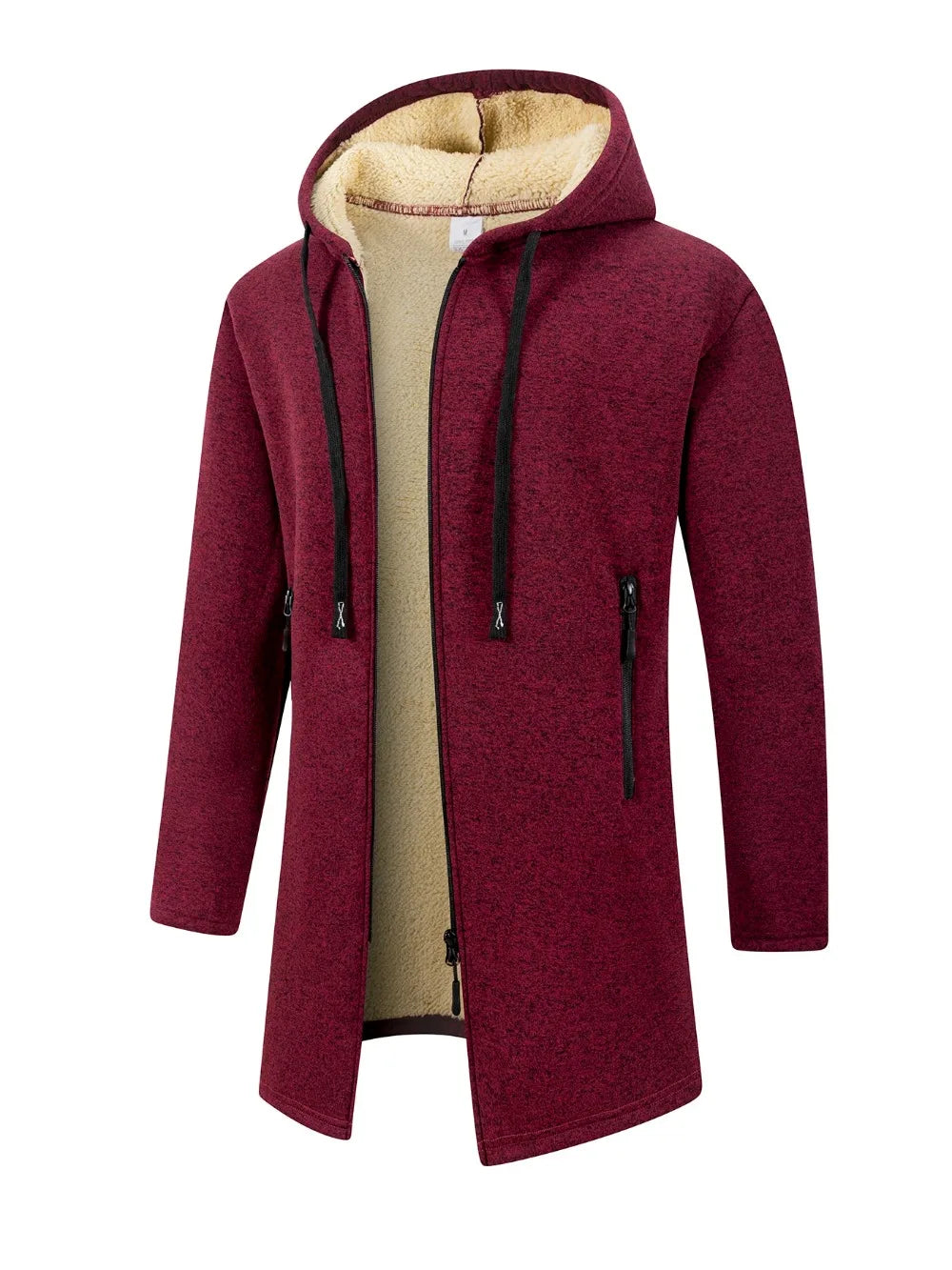 Men's Thickened Long Overcoat Jackets Winter Warm Zipper Hoodies Long Sleeve Sweatshirts Outdoor Solid Color Streetwear Tops