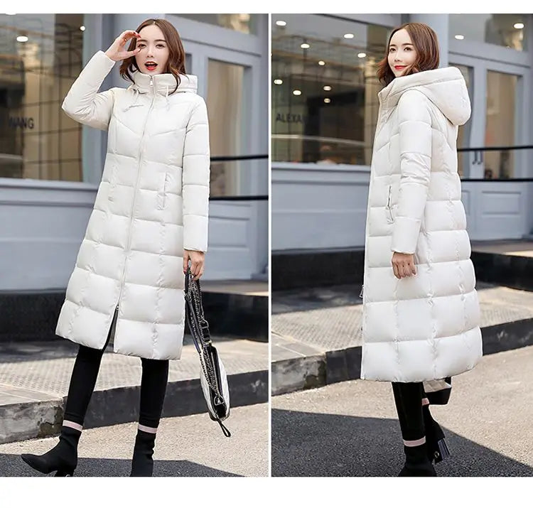 2025 New Winter Parka Long Coat Women WhiteThick Warm Down Cotton Coat Fashion Hooded Parka Puffer Windproof Snow Overcoat