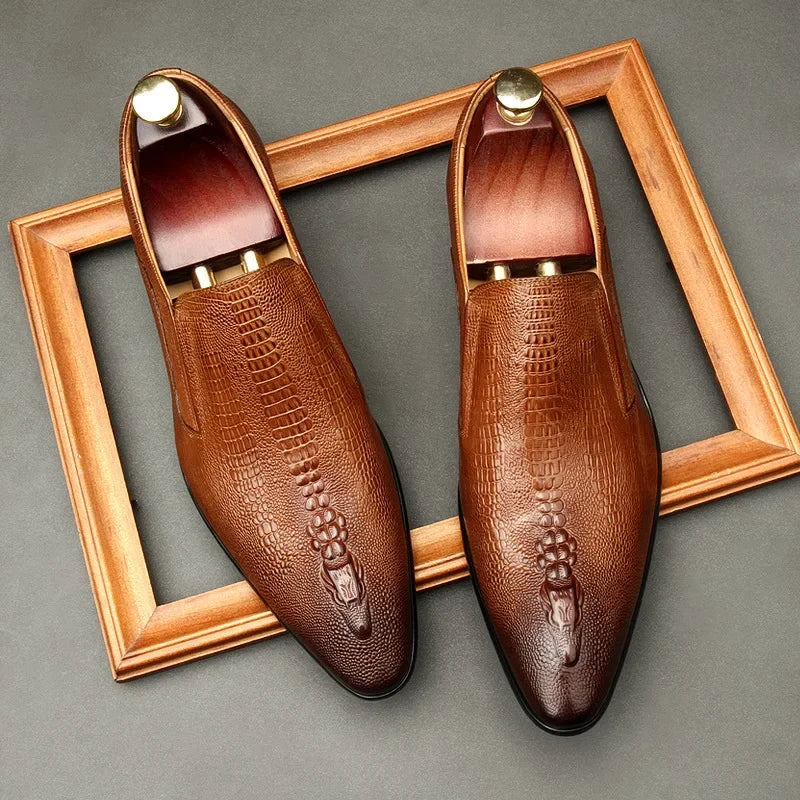 Men's Handmade Crocodile Pattern Oxford Shoes – Black & Blue Formal Loafers