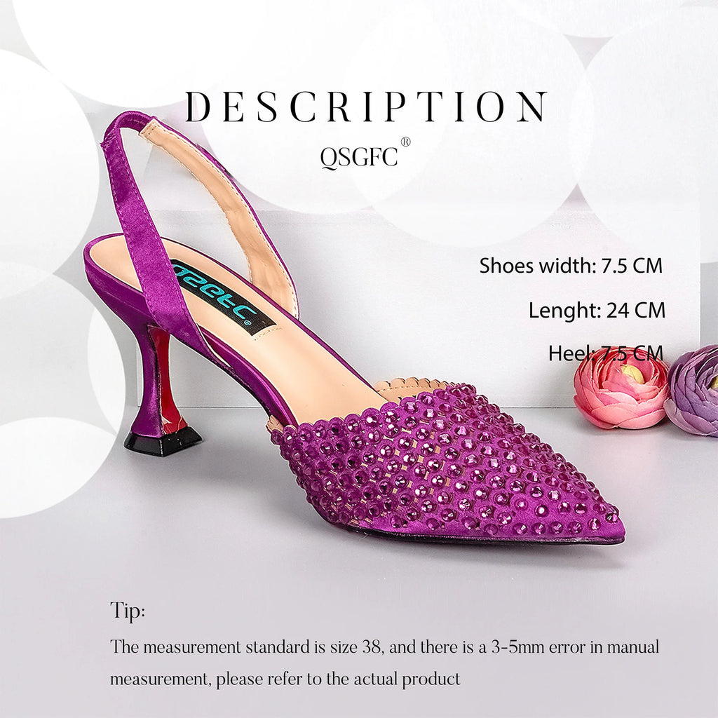 Italian Design Wedding Party Shoes & Small Box Bag Comfortable Noble Thin Heels Sexy Single Shoes Mesh Breathable Women's