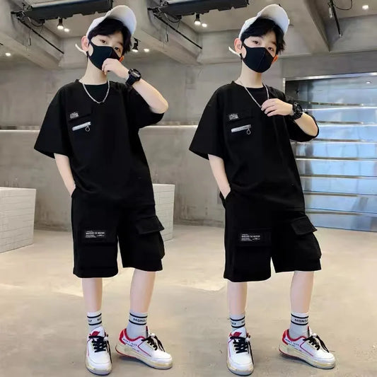 Boys Sets Summer Kids Sports Suit New Fashion Outfit Children's Short-Sleeved Top Shorts 2 Pieces 2025 Teenage Casual Clothes