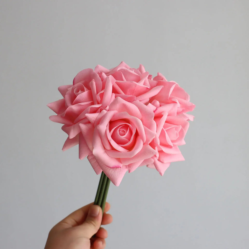 5Heads Curled Edge Rose Bouquet Real Touch Artificial Flowers Rose Wedding Bridal Bouquet Party Festival Home Decor Fake Flowers
