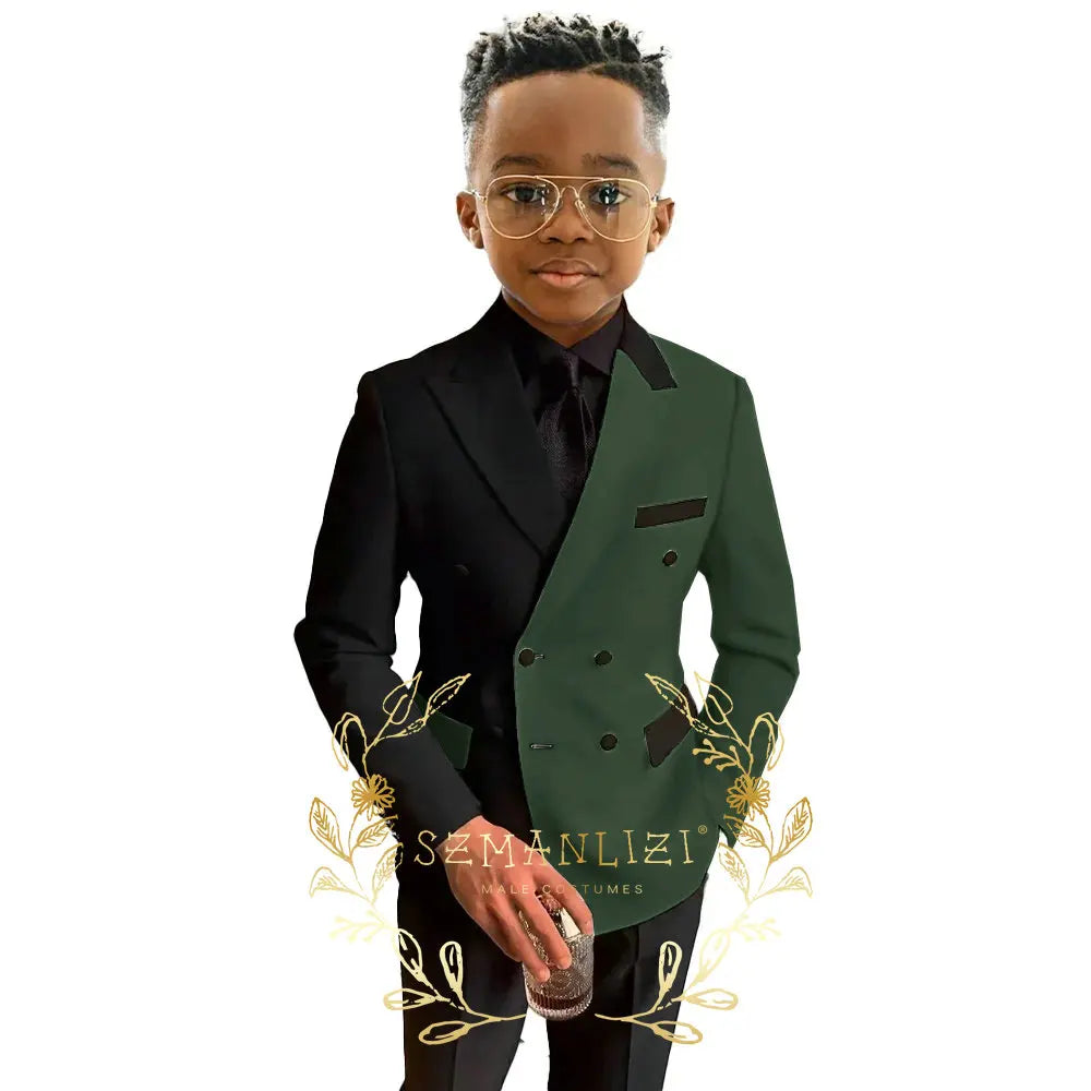 Boys Suits Double Breasted Blazer 2-piece Set Colorblock Jacket Pants Wedding Kids Tuxedo Custom 2-16 Years Old Clothes Suit