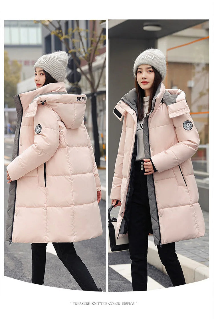 Women'S Winter Down Cotton Jacket 2025 New Warm Thicken Cotton Padded Jacket Korean Loose Plus Size Parkas Outwear Long Coat