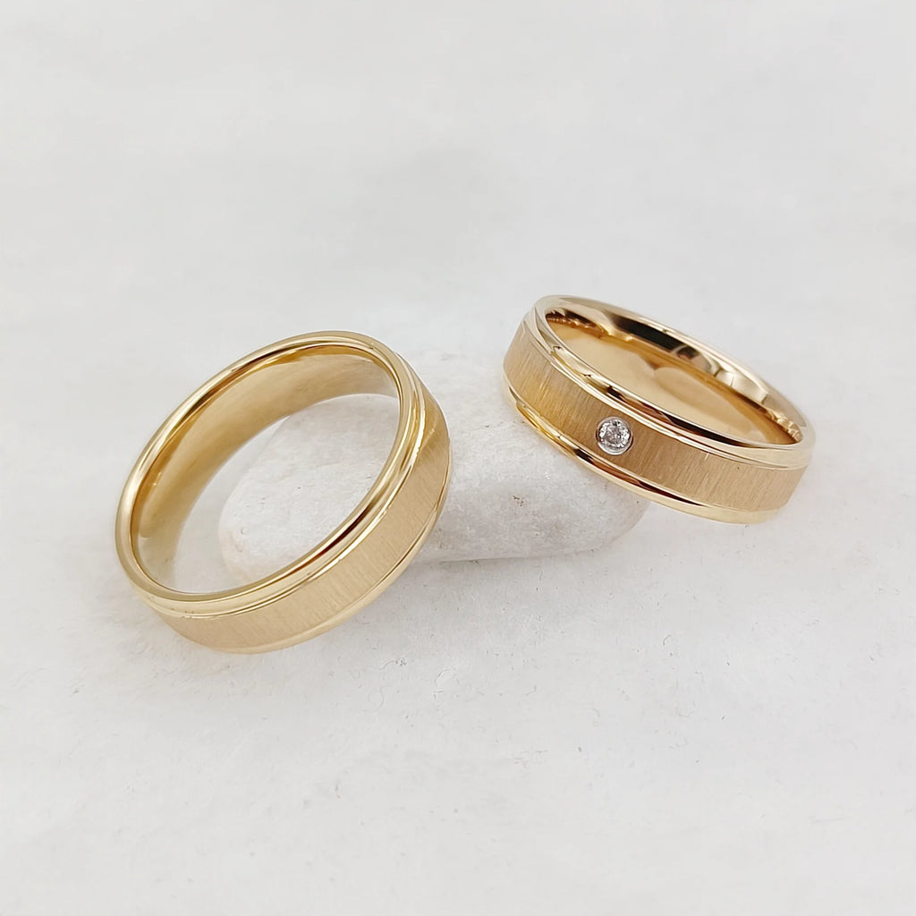 Wedding Rings Sets for Men and Women Handmade Unique Designer Matte 24k Gold Plated Titanium Jewelry Lover's Couples Ring