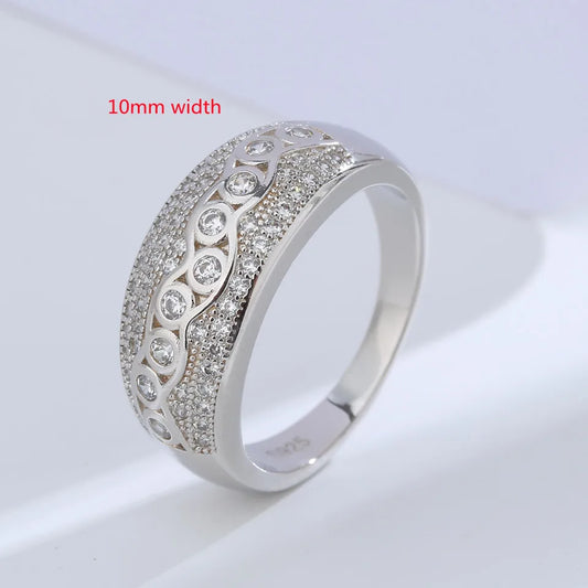 Buyee 925 Sterling Silver Big Ring Finger White Zircon Ring for Woman Man Fashion Luxury Wedding Party Fine Jewelry Circle