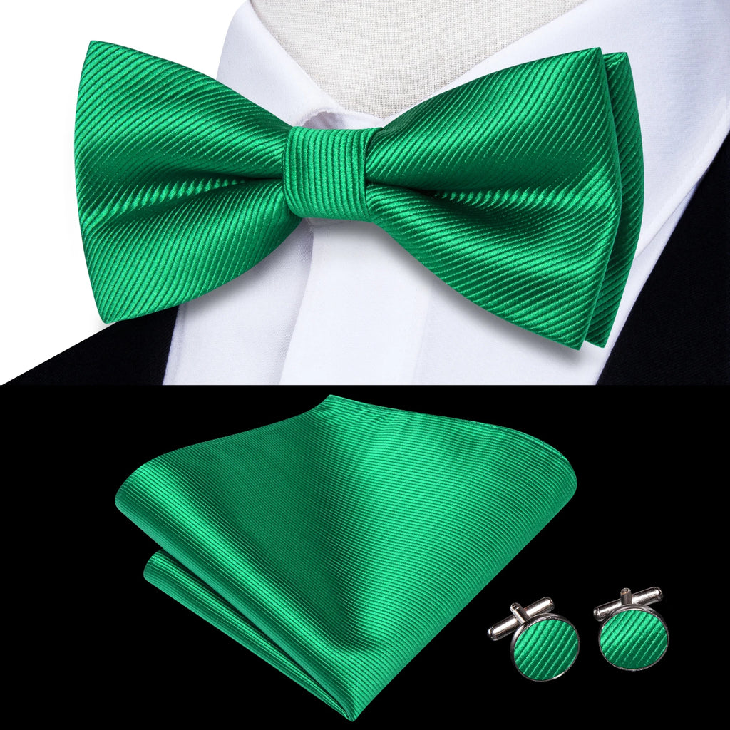 Hi-Tie Pink Dot Silk Mens Pre-tied Bow Tie Hanky Cufflink Set Dusty Pink Butterfly Knot Bowtie for Male Wedding Business