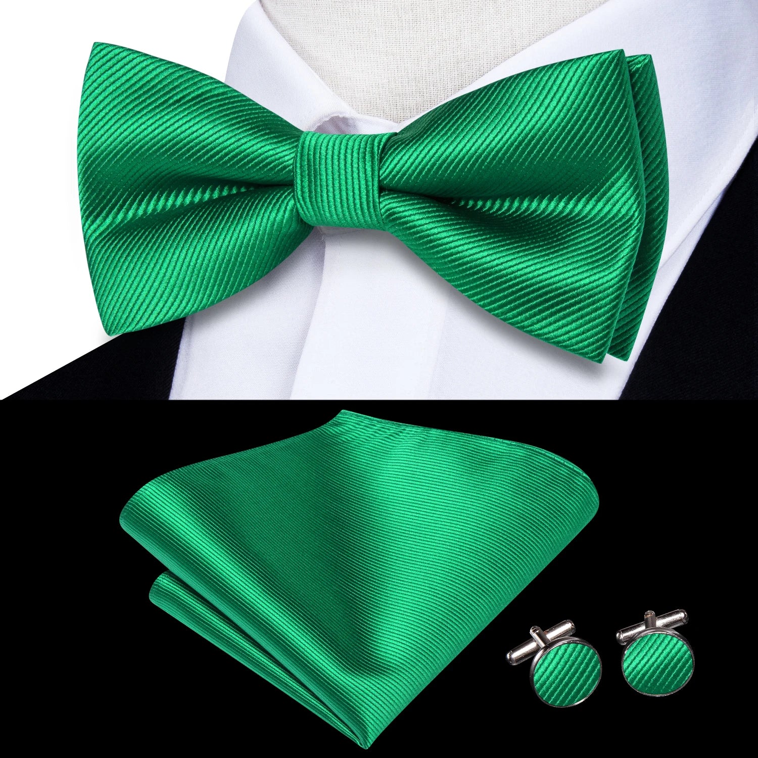 Hi-Tie Pink Dot Silk Mens Pre-tied Bow Tie Hanky Cufflink Set Dusty Pink Butterfly Knot Bowtie for Male Wedding Business