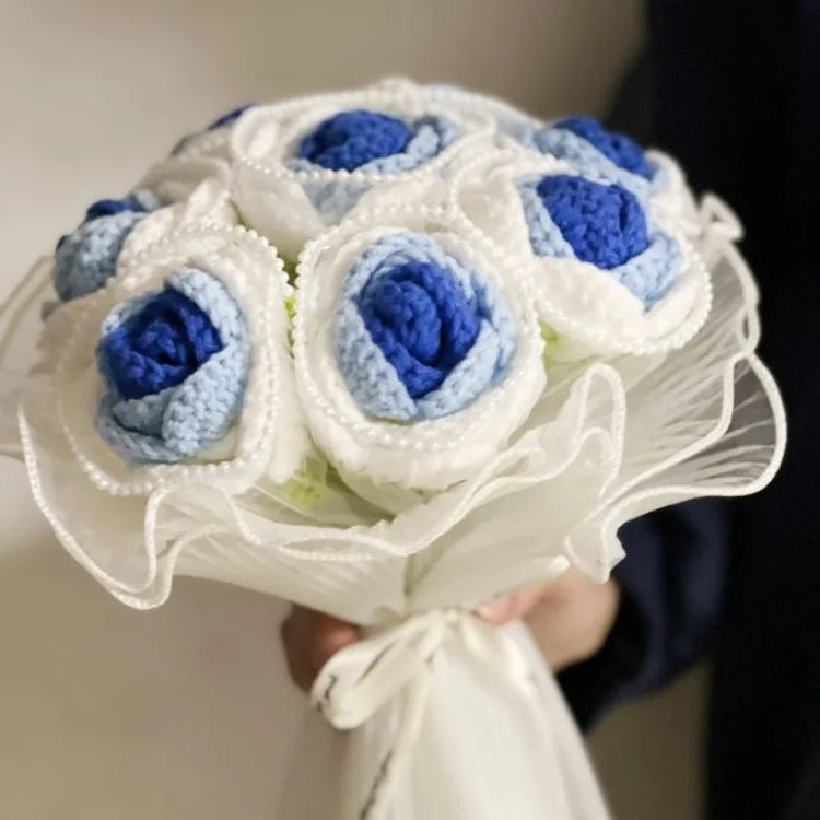 Handmade Knitted Crochet Artificial Rose Bouquet DIY Material Pack Wedding Decoration Bride Holding Flowers Valentine's Day Gift
