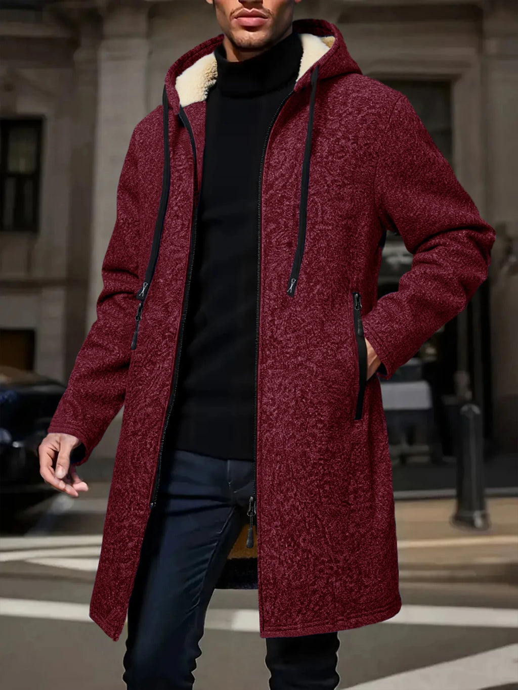 Winter Men's Thickened Hoodies Jacket Outdoor Warm Zipper Long Sleeve Sweatshirts Cardigan Streetwear Solid Color Tops Overcoat