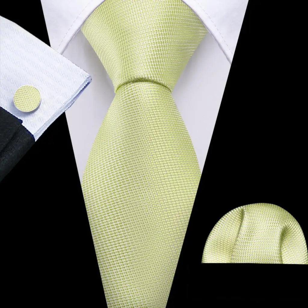 Barry.Wang Gold Beige Yellow Brown Tulip Silk Men Tie Handkerchief Cufflink Set Jacquard Necktie for Male Wedding Business Party
